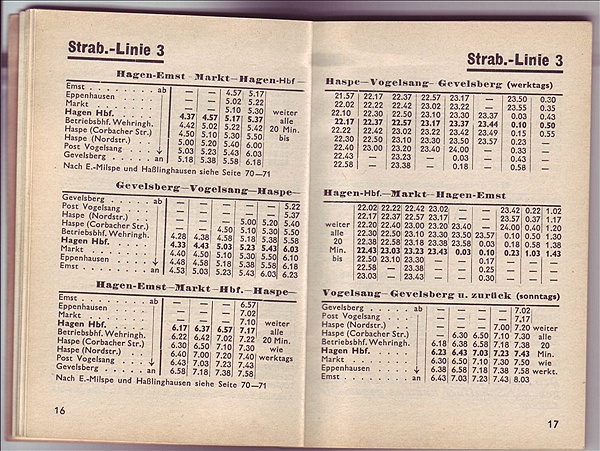 Foto:: Fahrplan Hagener Strassenbahn 1953 / Hagen / 17.05.1953 (Foto,Fotos,Bilder,Bild,)