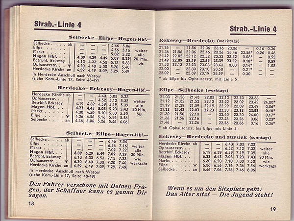 Foto:: Fahrplan Hagener Strassenbahn 1953 / Hagen / 17.05.1953 (Foto,Fotos,Bilder,Bild,)