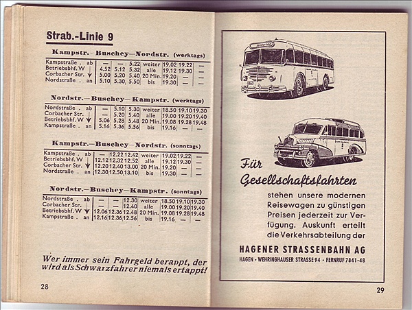 Foto:: Fahrplan Hagener Strassenbahn 1953 / Hagen / 17.05.1953 (Foto,Fotos,Bilder,Bild,)
