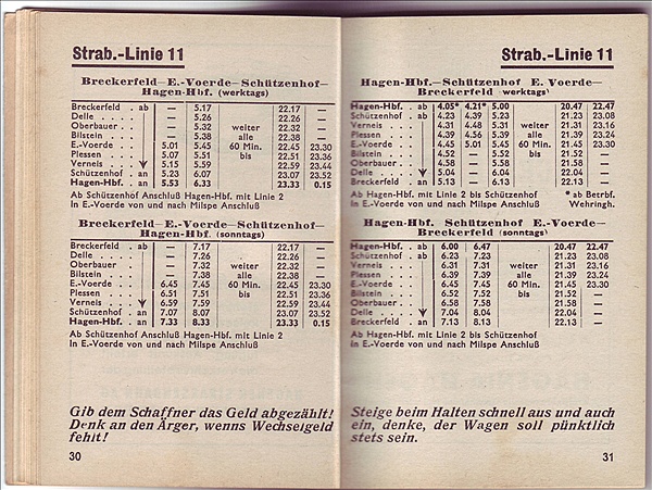 Foto:: Fahrplan Hagener Strassenbahn 1953 / Hagen / 17.05.1953 (Foto,Fotos,Bilder,Bild,)