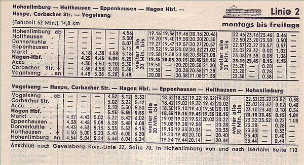 Foto:: Fahrplan Hagener Strassenbahn 1966 / Hagen / 06.11.1966 (Foto,Fotos,Bilder,Bild,)