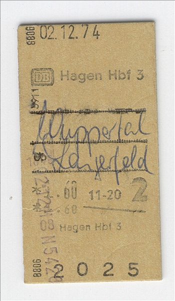 Foto:: Fahrkarte / Hagen - Wuppertal-Langerfeld / 02.12.1974 (Foto,Fotos,Bilder,Bild,)