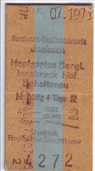 Foto:: Fahrkarte / Jenbach - Innsbruck / 28.07.1975 (Foto,Fotos,Bilder,Bild,)