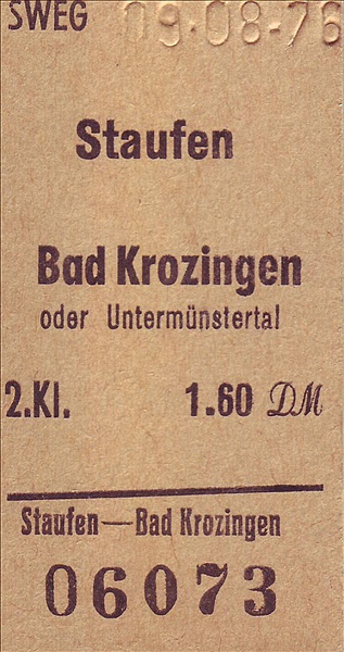 Foto:: SWEG Fahrkarte Staufen - Bad Krozingen (Foto,Fotos,Bilder,Bild,)