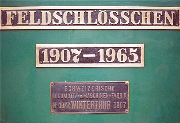 Foto:: Beschriftung der Dampflok der Feldschlösschen Brauerei / Rheinfe (Foto,Fotos,Bilder,Bild,)