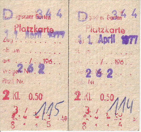 Foto:: Platzkarte / Berlin / 11.04.1977 (Foto,Fotos,Bilder,Bild,)