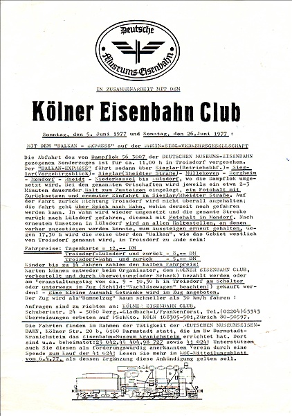 Foto:: Plakat Sonderfahrt 56 3007 / Troisdorf - Luelsdorf / 05.06.1977 (Foto,Fotos,Bilder,Bild,)
