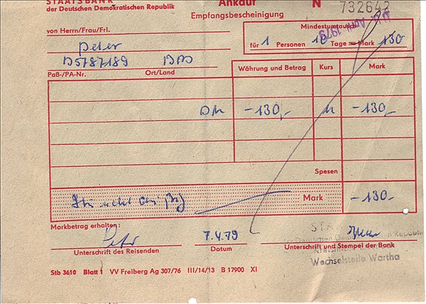 Foto:: Umtauschquittung / Wartha / 07.04.1979 (Foto,Fotos,Bilder,Bild,)