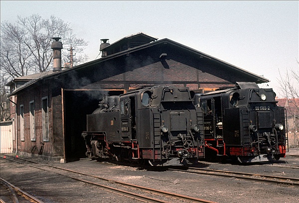 Foto:: DR 99 1784-0 + DR 99 1783-2 / Radeburg / 11.04.1979 (Foto,Fotos,Bilder,Bild,)