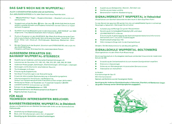 Foto:: Handzettel DB Leistungsschau / Wuppertal / 09.06.1979 (Foto,Fotos,Bilder,Bild,)
