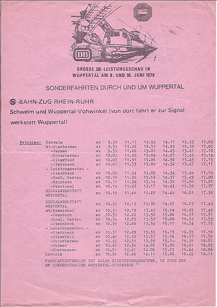 Foto:: Handzettel DB Leistungsschau / Wuppertal / 09.06.1979 (Foto,Fotos,Bilder,Bild,)