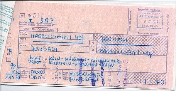 Foto:: Fahrkarte Hagen - Jenbach / Hagen / 26.07.1979 (Foto,Fotos,Bilder,Bild,)