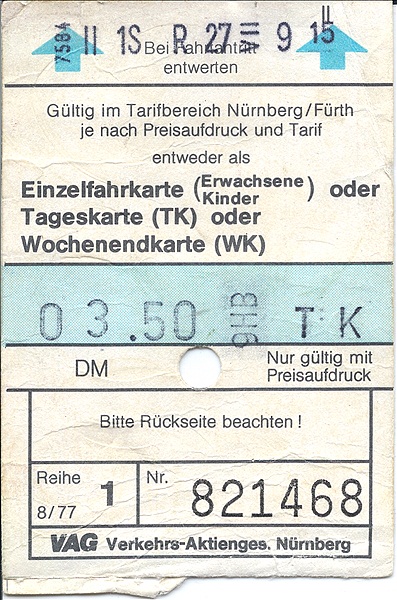 Foto:: Tagesfahrkarte / Nuernberg / 26.07.1979 (Foto,Fotos,Bilder,Bild,)