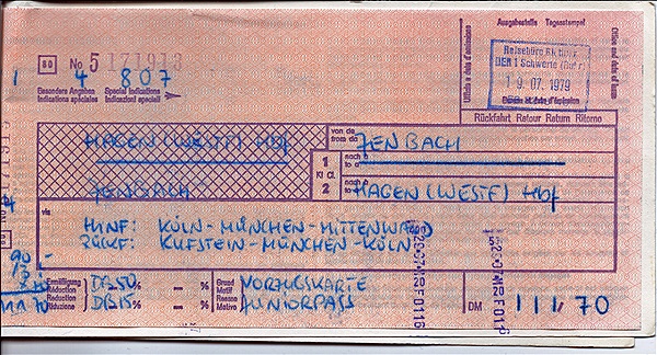 Foto:: Rueckfahrkarte / Hagen - Jenbach / 29.07.1979 (Foto,Fotos,Bilder,Bild,)