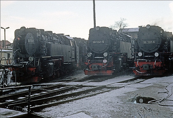 Foto:: DR 99 7238-1 + DR 99 7241-5 + DR 99 7231-6 / Wernigerode / 02.03.1990 (Foto,Fotos,Bilder,Bild,)