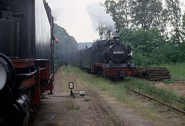 Foto:: DR 99 1784-0+ DR 99 4802-7 / Binz / 15.06.1991 (Foto,Fotos,Bilder,Bild,)
