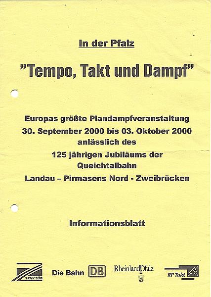 Foto:: Infoblatt Plandampf / Pfalz / 30.09.2000 (Foto,Fotos,Bilder,Bild,)