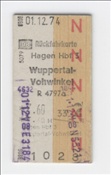Foto SP_0905_00021fk0: Rueckfahrkarte / Hagen - Wuppertal-Vohwinkel / 01.12.1974