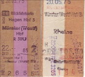 ID: 209: Fahrkarten Hagen Hbf - Muenster - Rheine / 20.05.1975
