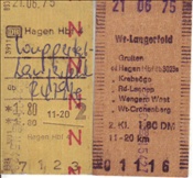 Foto SP_0936_00009_01: Fahrkarten Hagen Hbf - Wuppertal-Langerfeld und zurueck / 21.06.1975