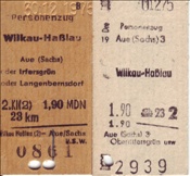 Foto SP_1010_00016_A: Fahrkarten Wilkau-Hasslau - Aue - Wilkau-Hasslau / 30.12.1975