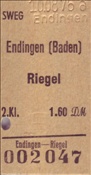 Foto SP_1033_00002_20: SWEG Fahrkarte Endingen - Riegel / 10.08.1976