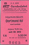 Foto SP_1103_00027_fk: Sonderfahrkarte / Hamm - Dortmund / 05.03.1978