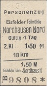 Foto SP_1990_03250_Fk0001: Fahrkarte Eisfelder Talmuehle - Nordhausen / 03.03.1990