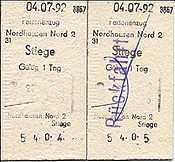 ID: 209: Fahrkarten / Nordhausen - Stiege / 04.07.1992