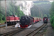 Foto SP_1992_07132: DR 199 870-7 + DR 99 7234-0 / Eisfelder Talmuehle / 04.07.1992